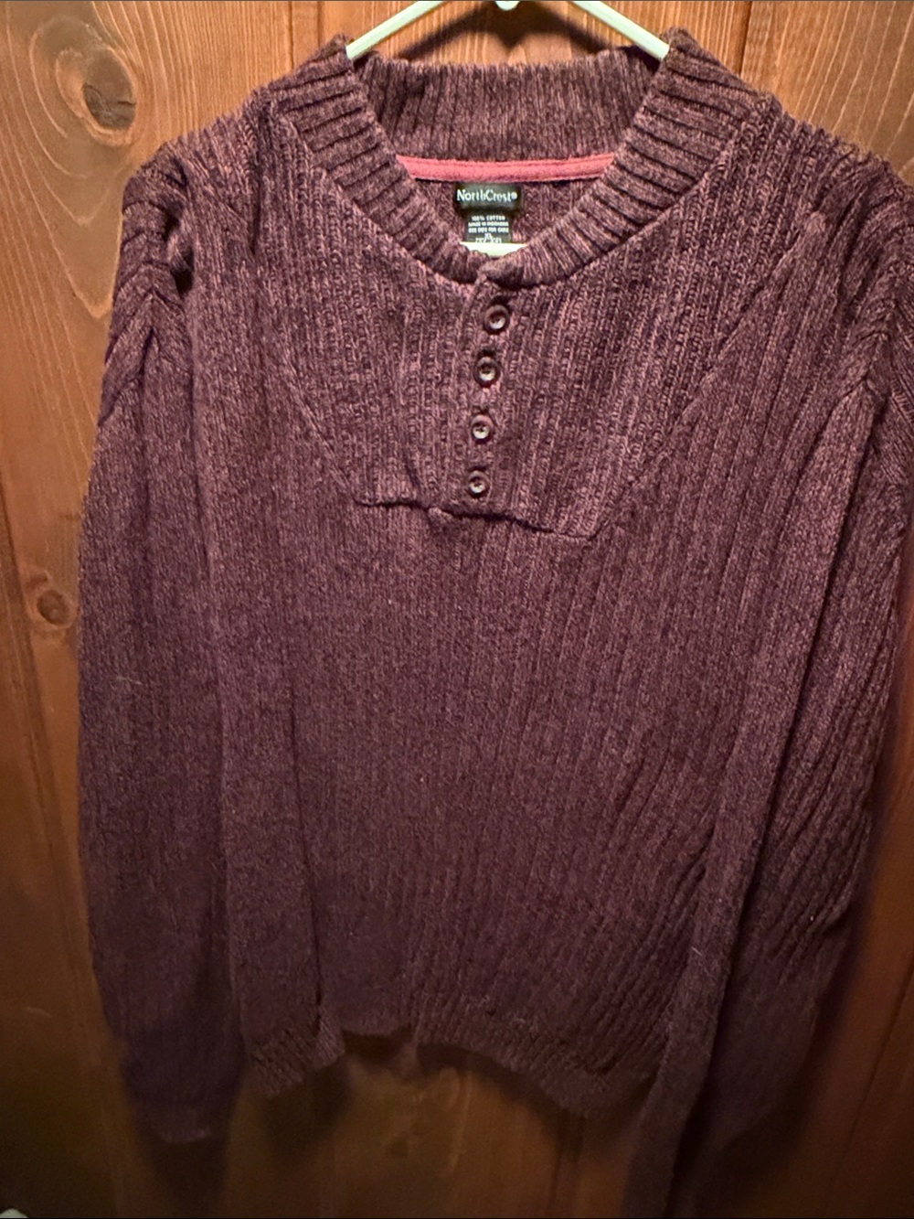 Northcrest Men's Ribbed Henley Sweater - Wine Plum
